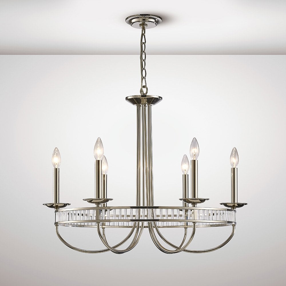 Saskia Elegant Crystal Round Pendant Light - 6 E14, Polished Nickel Finish