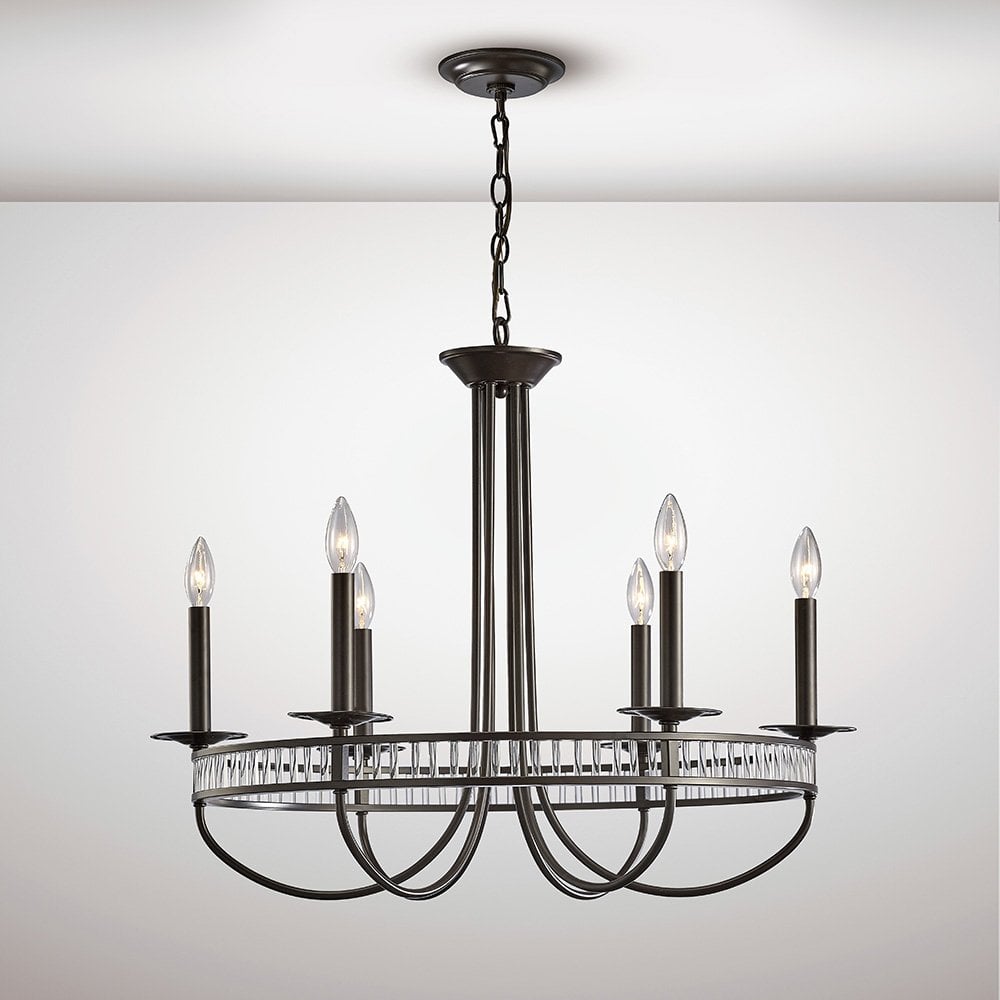 Saskia Aged Bronze & Crystal 6-Light Round Pendant Chandelier