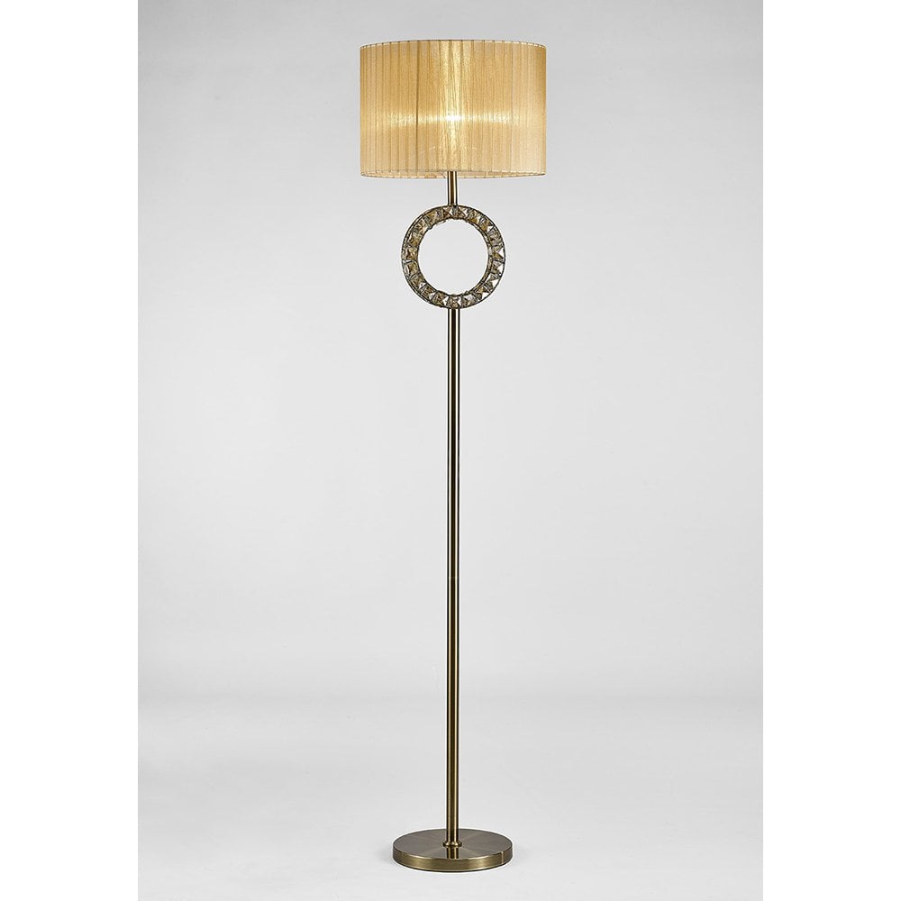 Florence Antique Brass Floor Lamp with Cognac Crystal and Soft Bronze Shade