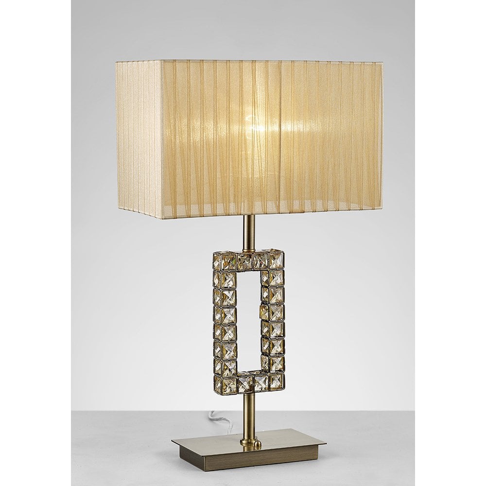 Florence Rectangle Table Lamp with Elegant Soft Bronze Shade and Antique Brass Finish