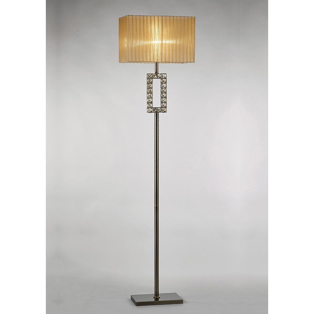 Florence Rectangle Floor Lamp with Soft Bronze Shade and Antique Brass Crystal Design