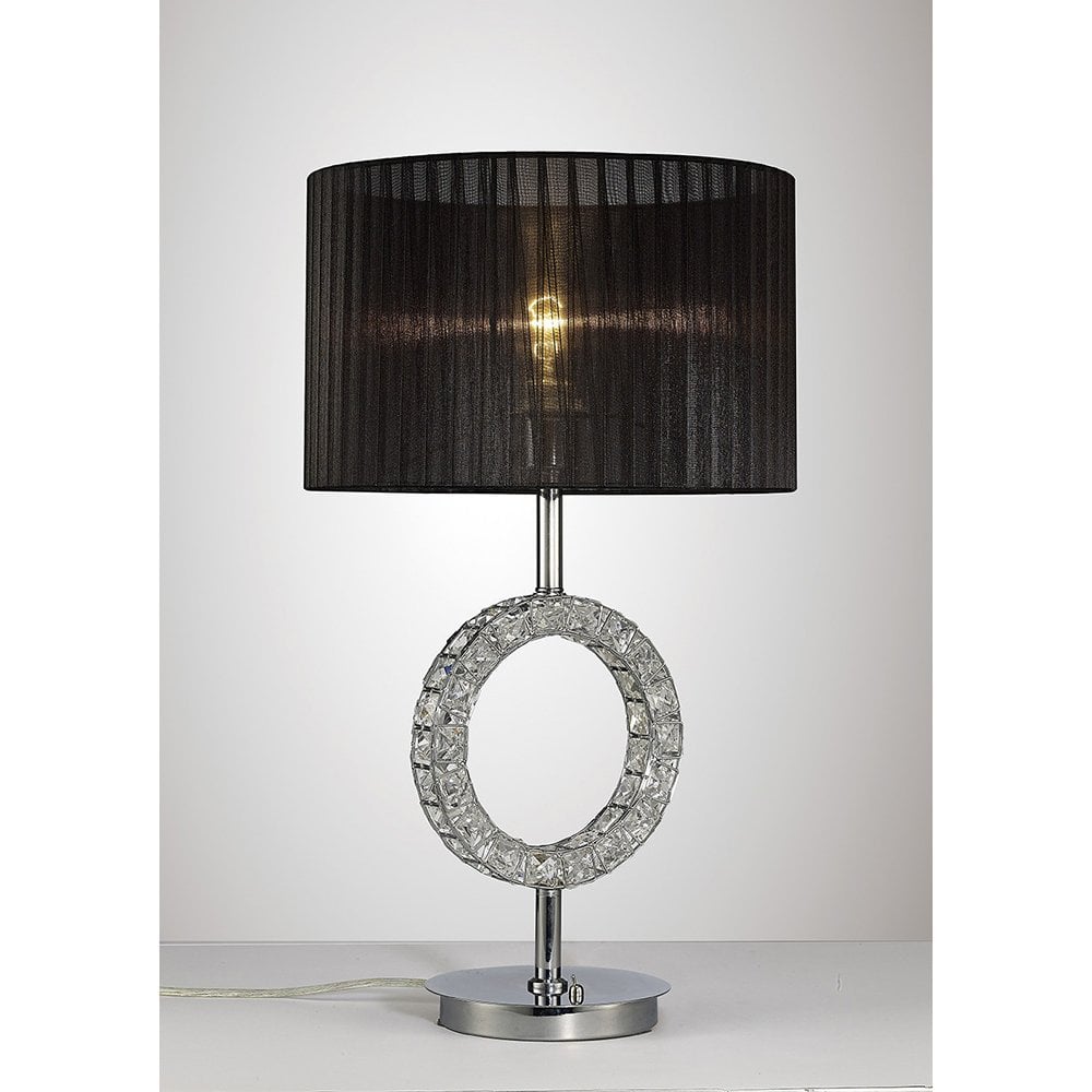 Florence Elegant Crystal Table Lamp with Sleek Black Shade and Polished Chrome Finish