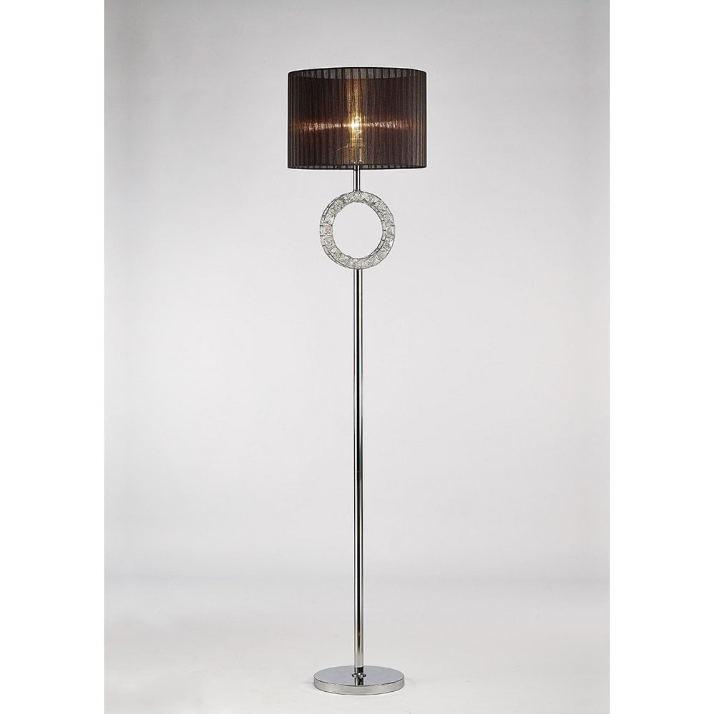 Florence Crystal Elegance Floor Lamp with Black Shade - Polished Chrome