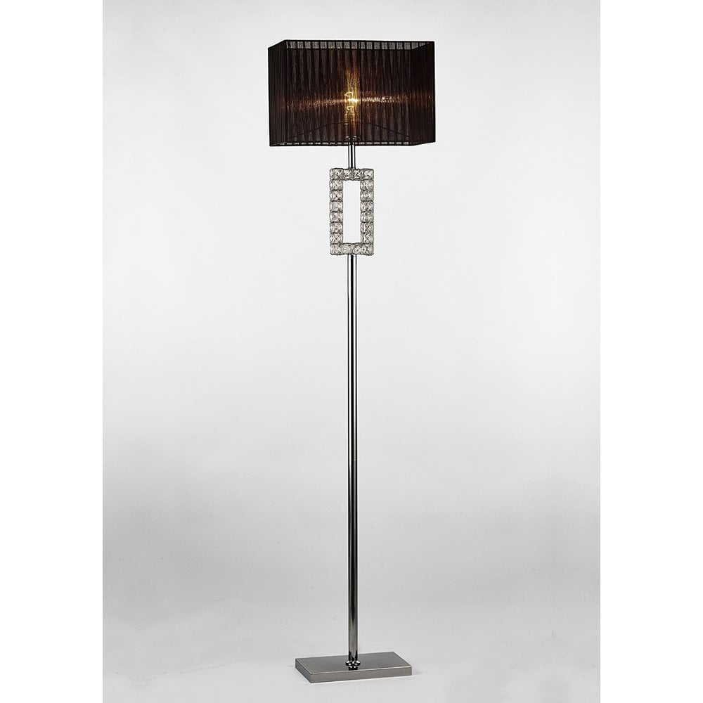 Florence Rectangular Floor Lamp with Clear Crystal Accent and Black Shade - Polished Chrome Finish