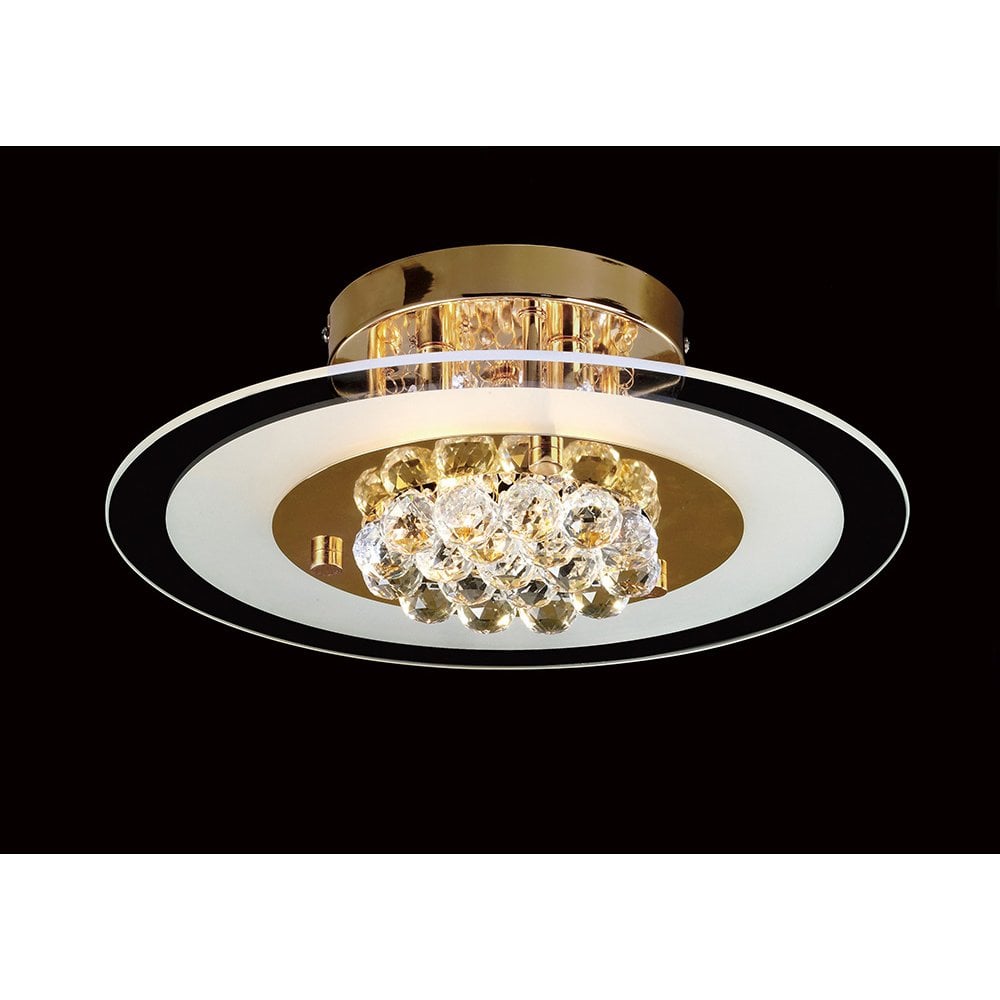 Delmar 4-Light Round Flush Mount in French Gold with Crystal Elements