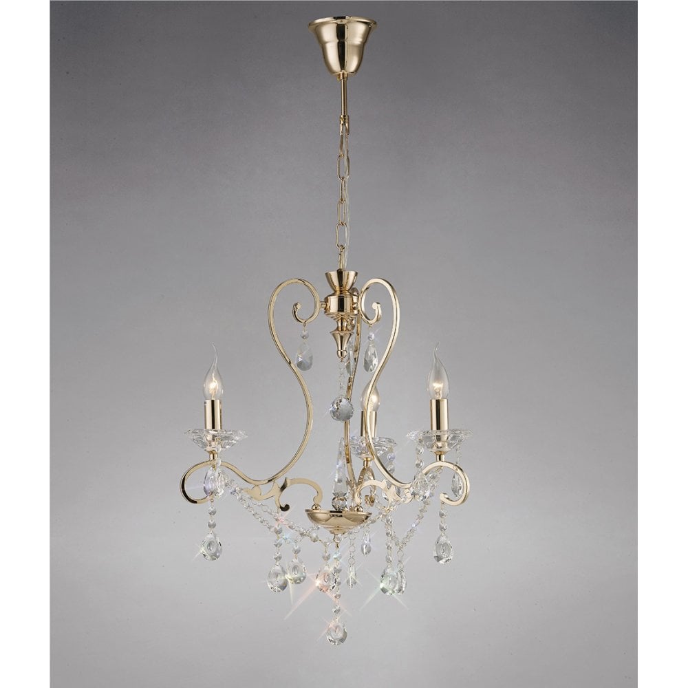 Vela French Gold Crystal Chandelier with Three Pendant Lights