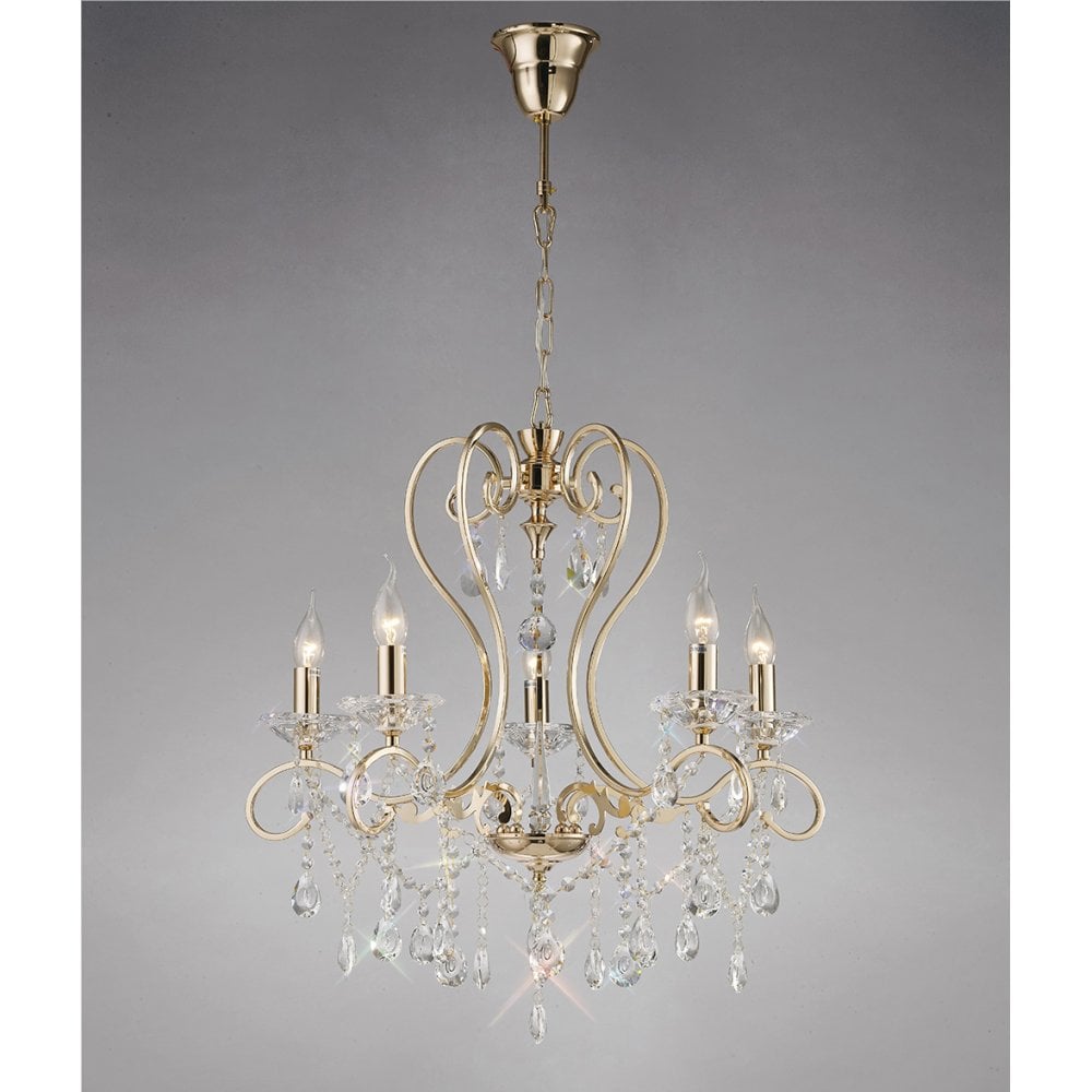 Vela French Gold Crystal 5-Light Pendant Chandelier
