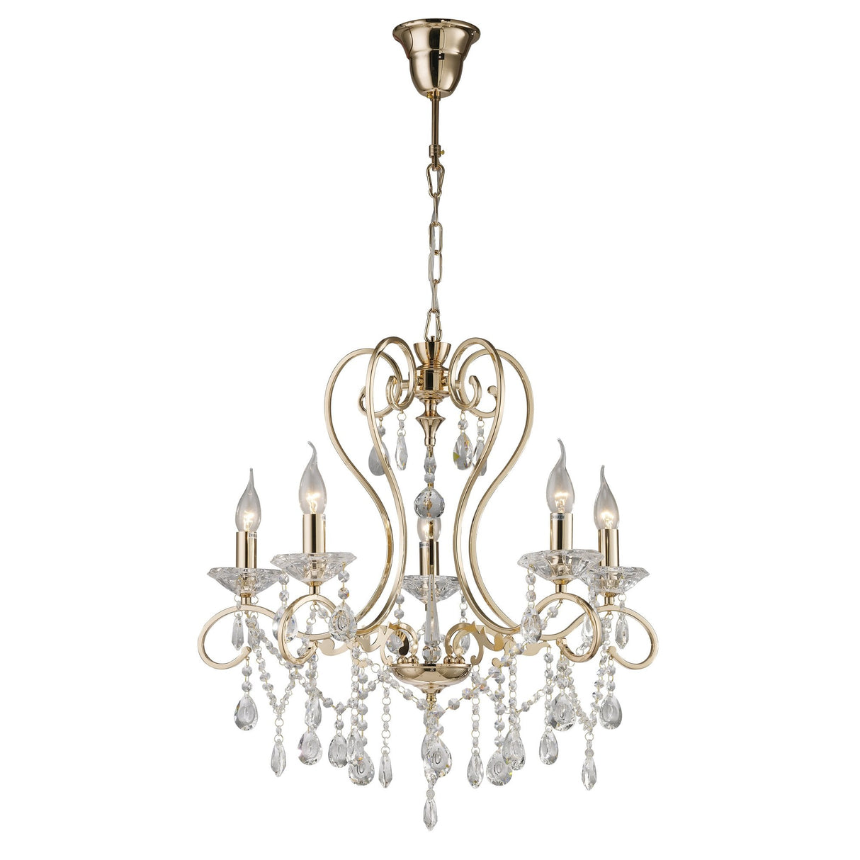 Vela French Gold Crystal 5-Light Pendant Chandelier