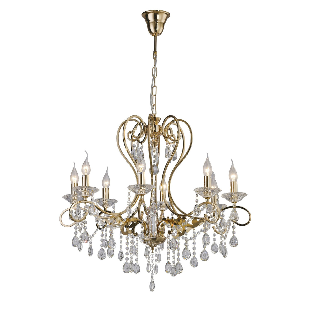 Vela 8-Light Pendant Chandelier in French Gold with Clear Crystal Detailing