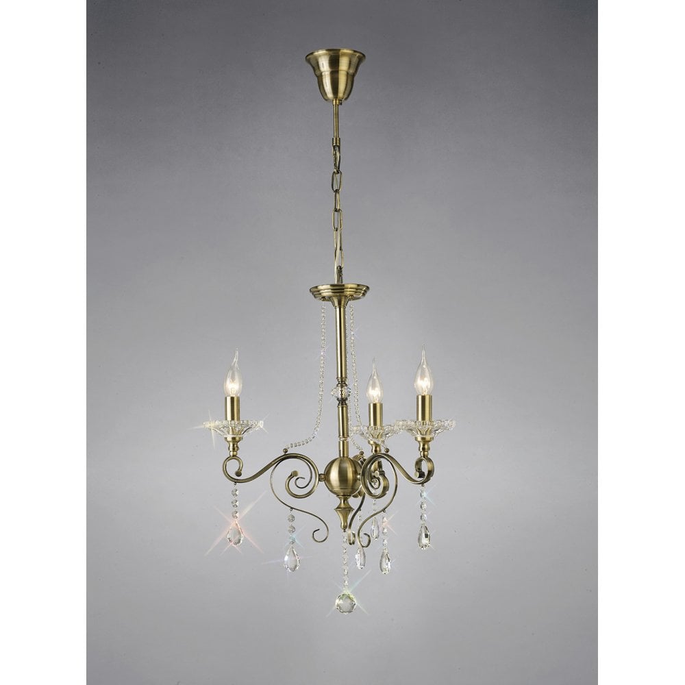 Libra Trio Light Pendant in Antique Brass with Clear Crystal Drops