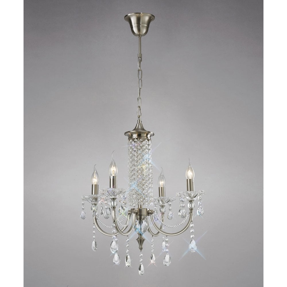 Leana 4-Light Pendant Chandelier in Satin Nickel with Clear Crystals