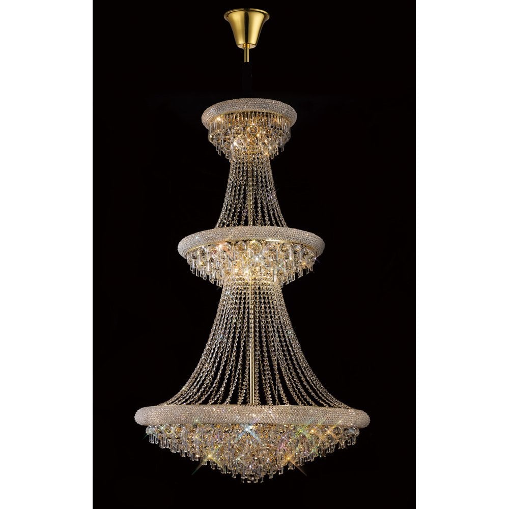 Opulent 3-Tier 37 Light French Gold Crystal Chandelier