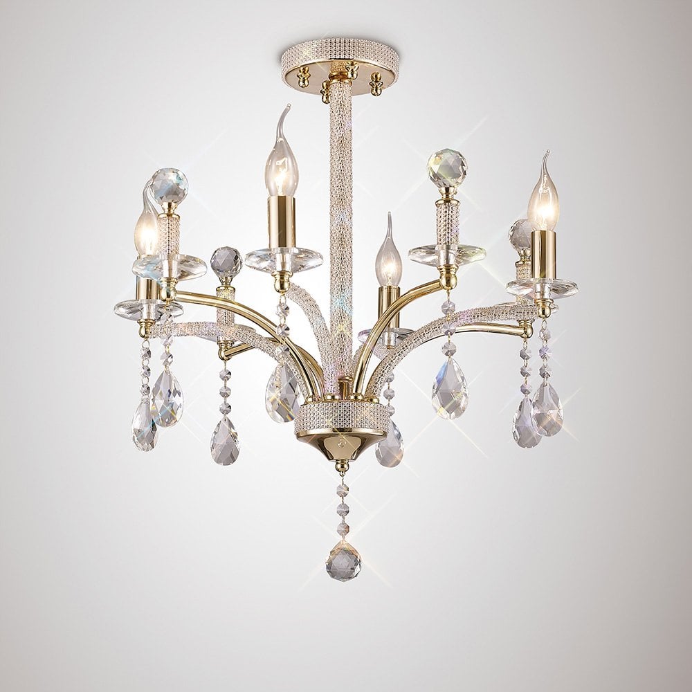Fiore Pendant 4 Light Elegant Gold and Crystal Chandelier