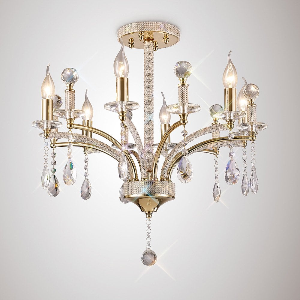 Fiore Pendant 6-Light Chandelier in French Gold with Clear Asfour Crystal
