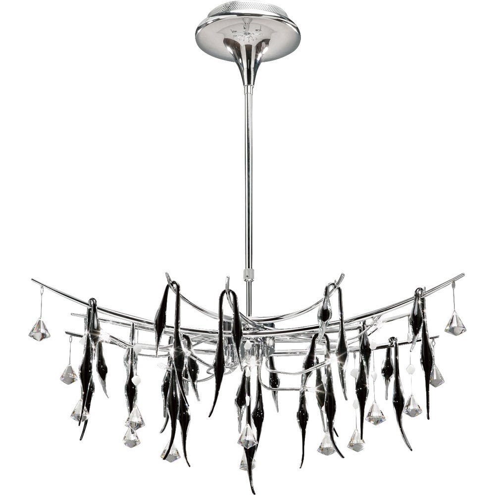 Cygnet 11-Light Oval Pendant in Polished Chrome with Black Glass & Crystal