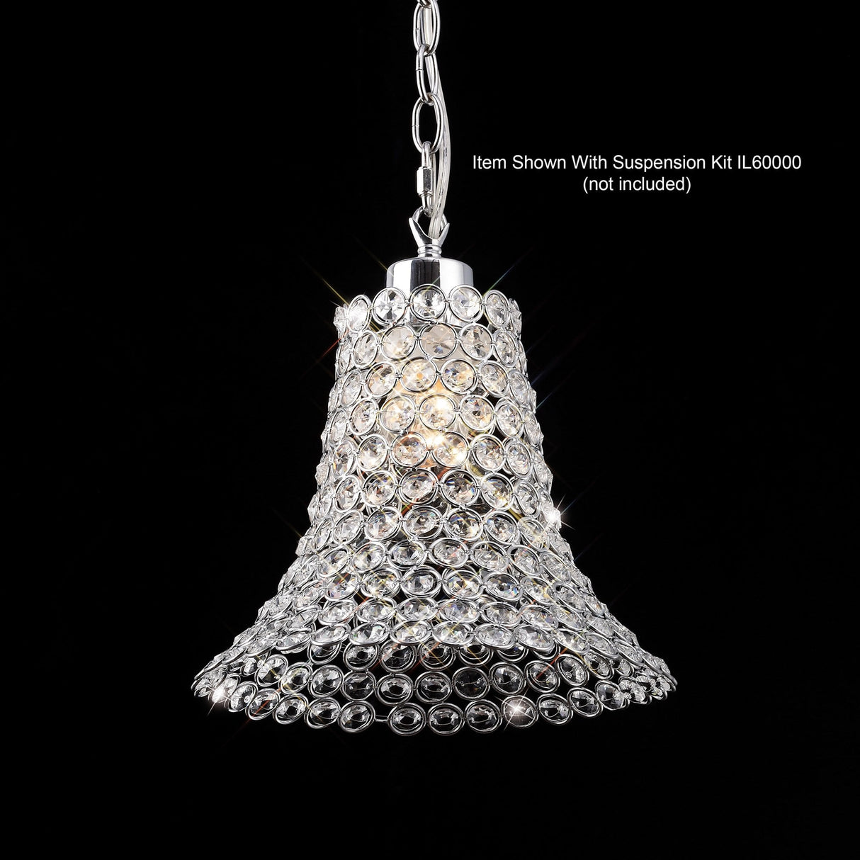 Elegant Kudo Crystal Cone Shade Non-Electric Light Fixture in Polished Chrome and Clear Crystal