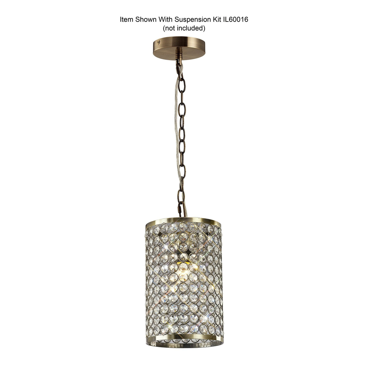 Kudo Crystal Cylinder Shade in Antique Brass with Diyas Select Crystals