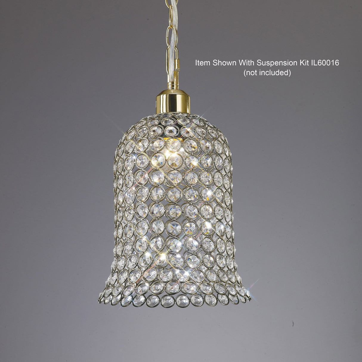 Elegant Kudo Crystal Bell Lampshade in Antique Brass and Clear Crystal