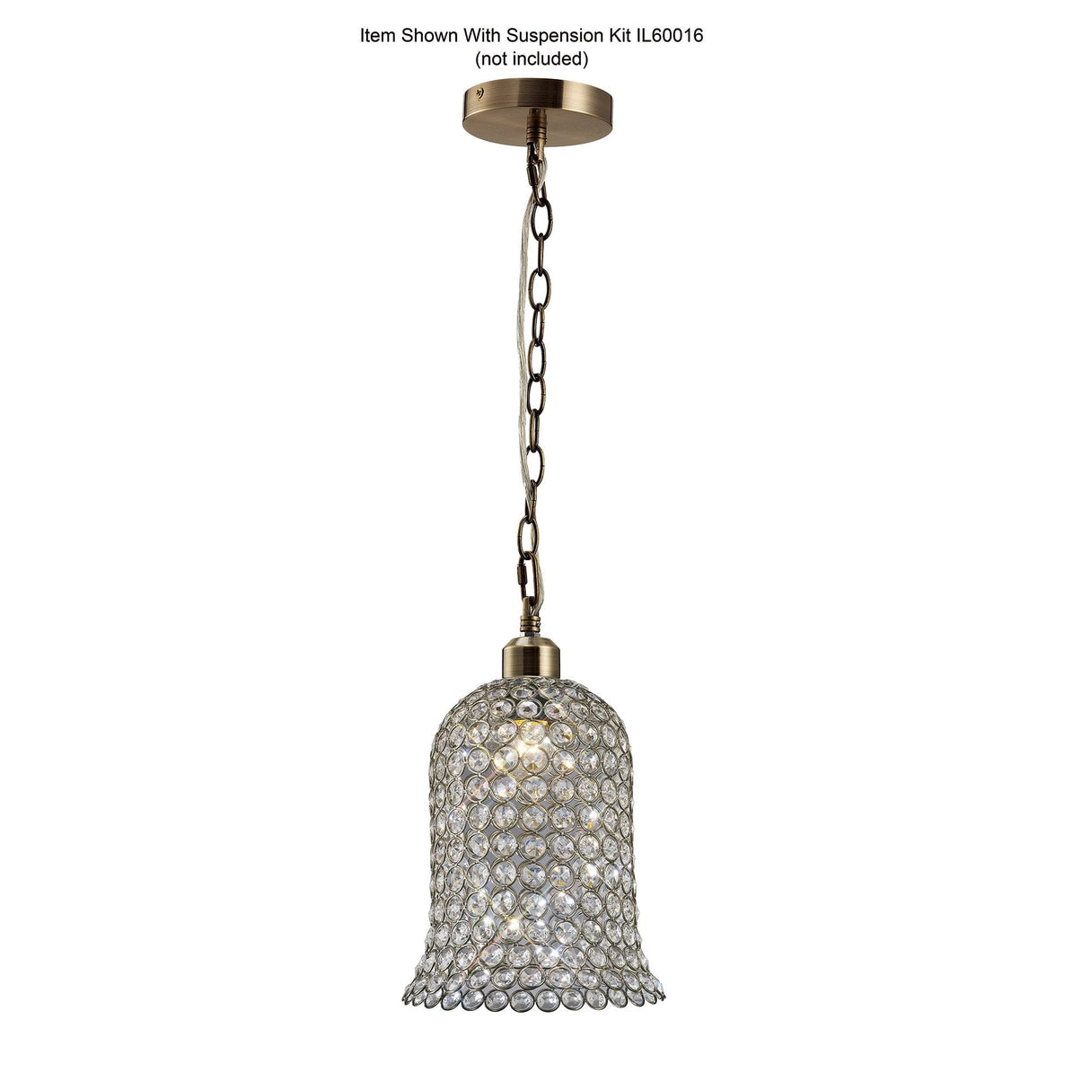 Elegant Kudo Crystal Bell Lampshade in Antique Brass and Clear Crystal