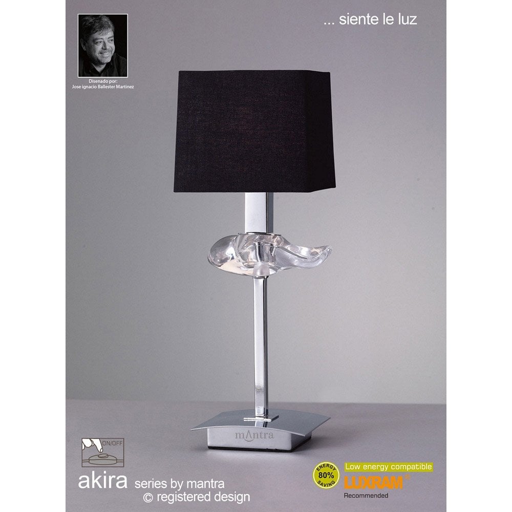 Akira Polished Chrome Table Lamp with Black Square Shade, E14 1-Light