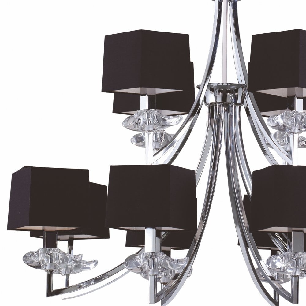 Akira Double-Tier 12-Light Pendant in Polished Chrome with Black Shades