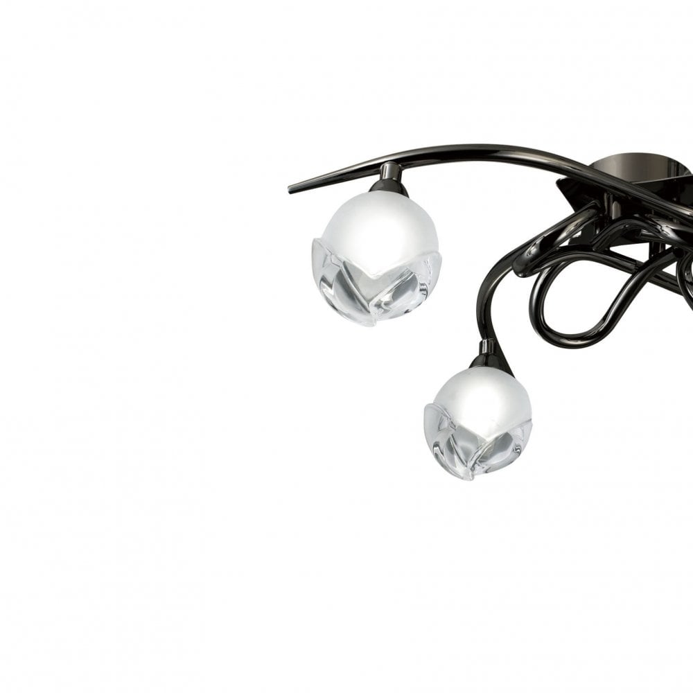 Fragma Ceiling Light Fixture in Sleek Black Chrome with Frosted Glass Shades