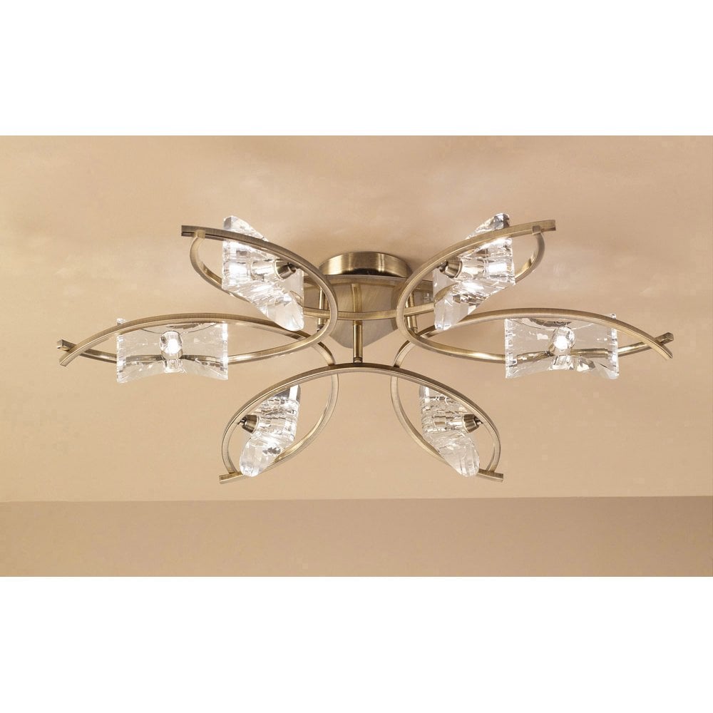 Kromo 6-Light Ceiling Fixture, Antique Brass with High-Quality K9 Crystal