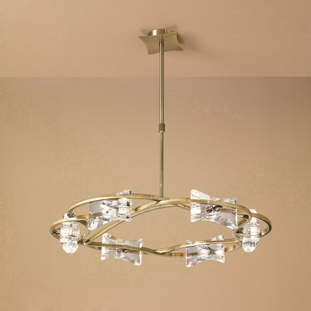 Kromo Antique Brass Telescopic 6-Light Chandelier with Clear Crystal Shades