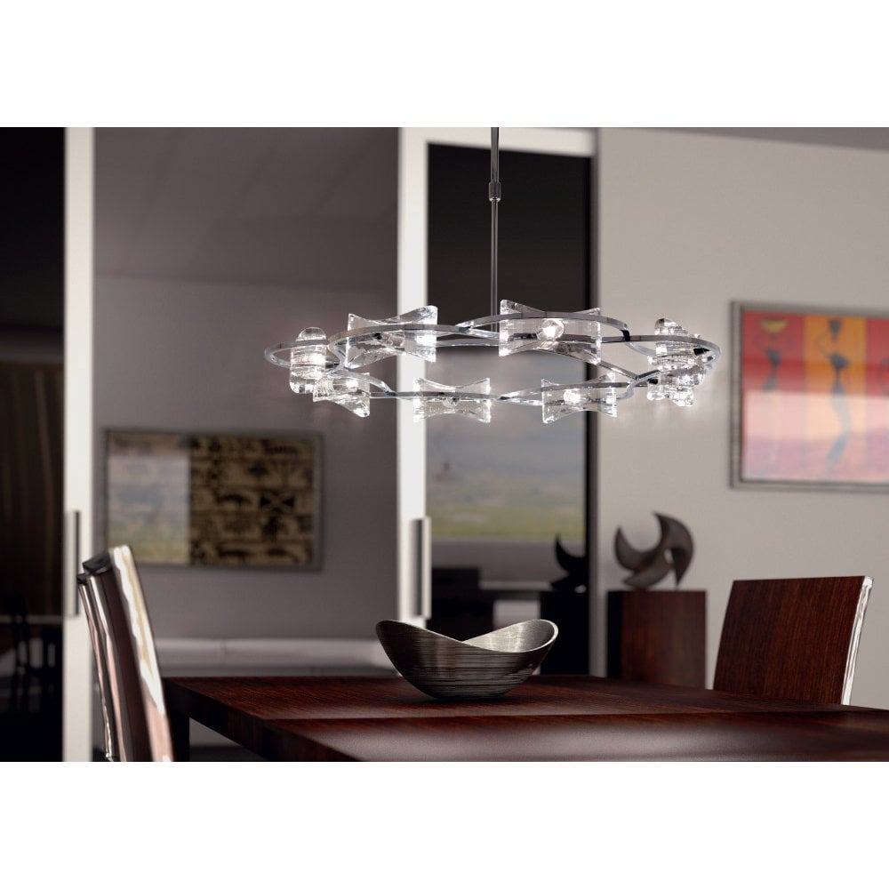 Kromo Telescopic 8-Light Chandelier in Polished Chrome with Clear Crystal Accents