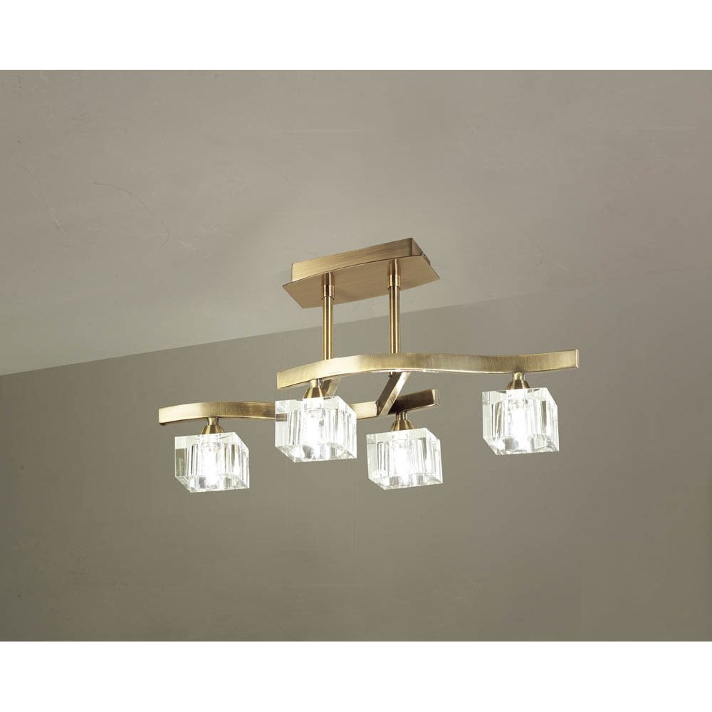 Cuadrax Antique Brass Semi-Flush Ceiling Light with 4 G9 Bulbs