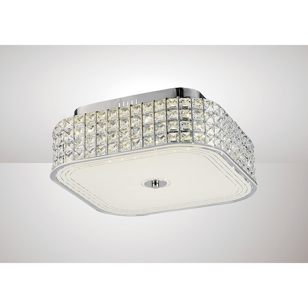 Hawthorne Square Ceiling Light with 30W LED in Polished Chrome and Crystal, 4000K Natural White