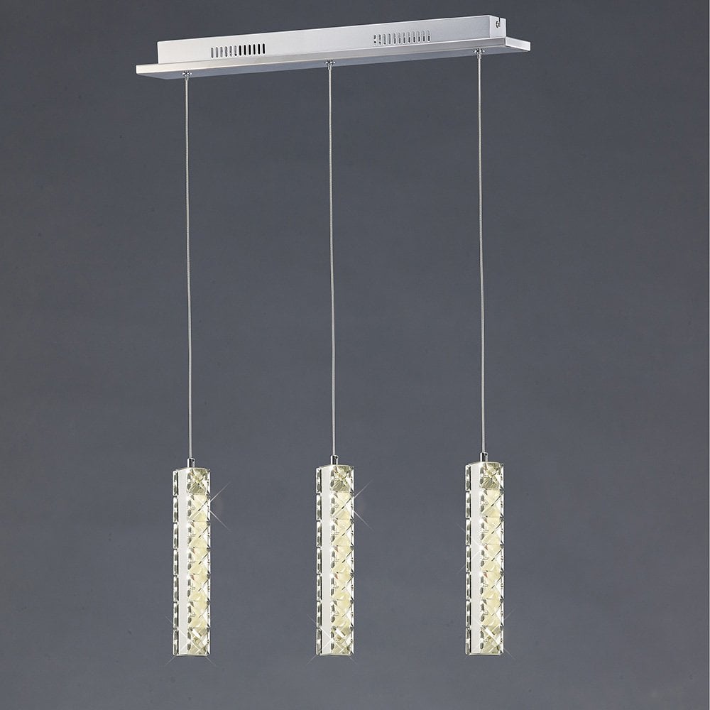 Stellar Elegance: Triple Drop LED Pendant in Polished Chrome and Crystal