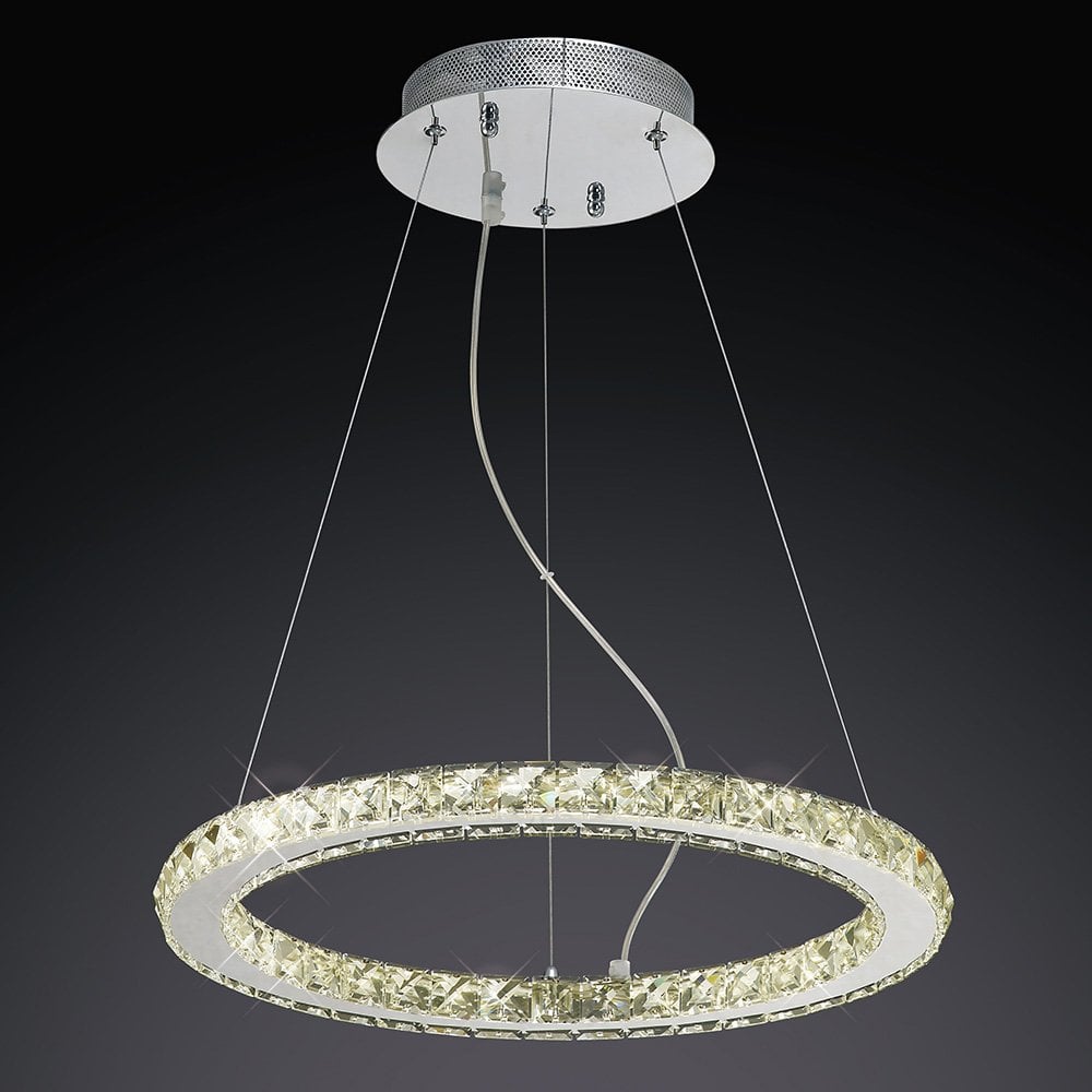 Radiant Galaxy LED Pendant in Polished Chrome with Crystal Accents - Round 27W 4000K