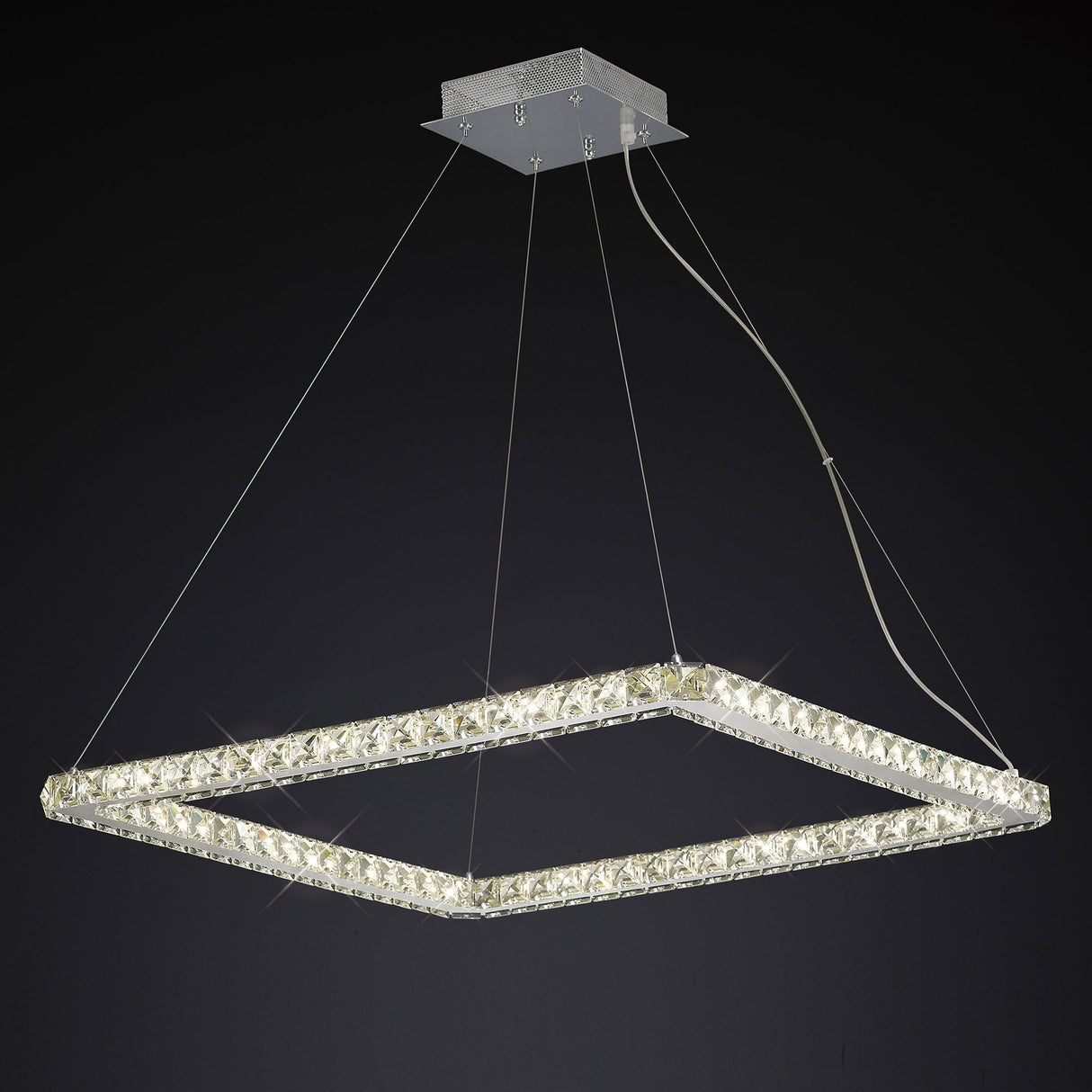Stellar Square Pendant 36W LED Light with Crystalline Elegance in Polished Chrome