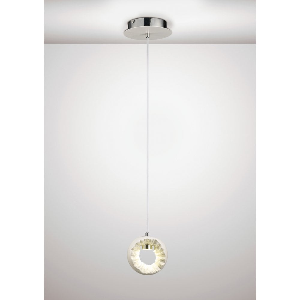 Cassia Twigue's Salvio Modern Ceramic LED Pendant in Chrome & White