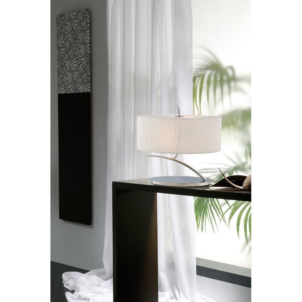 Eve Dual Light Table Lamp, Polished Chrome with Elegant White Oval Shade
