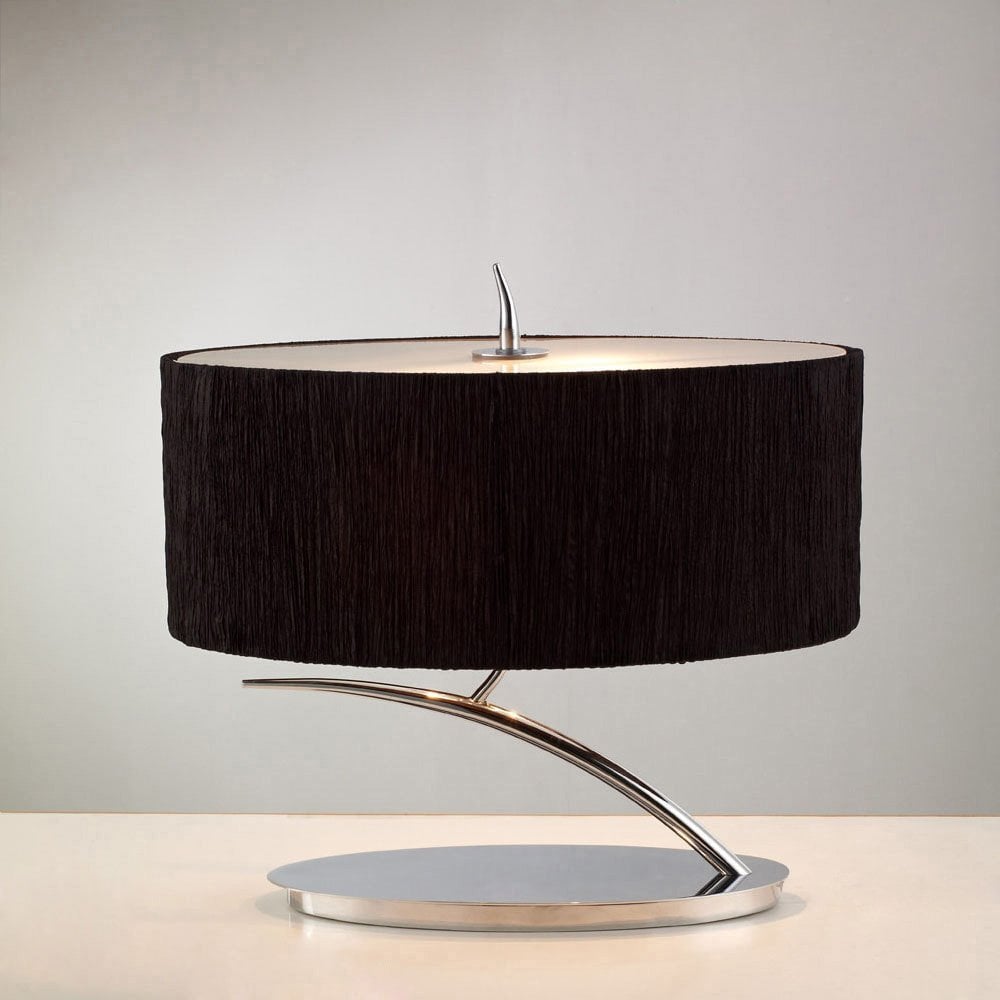 Eve Polished Chrome Dual Light Table Lamp with Elegantly Textured Black Oval Shade