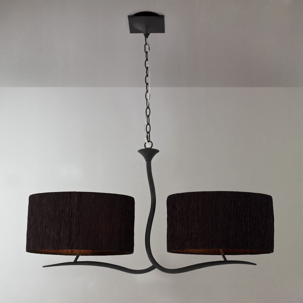 Eve Anthracite Dual Pendant Light with Black Silky Oval Shades