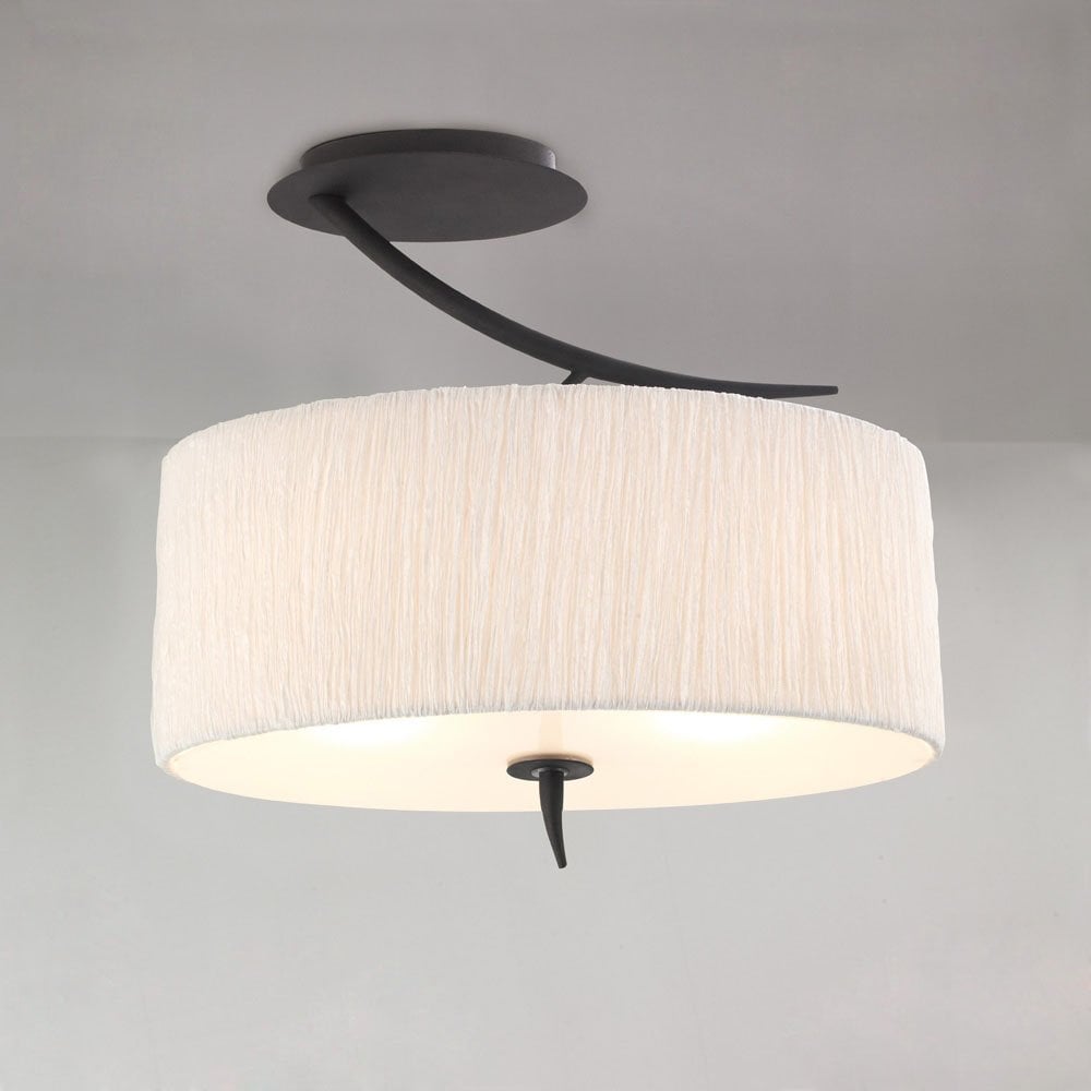 Eve Semi Flush Mount Ceiling Light with Dual E27, Anthracite & White Oval Shade