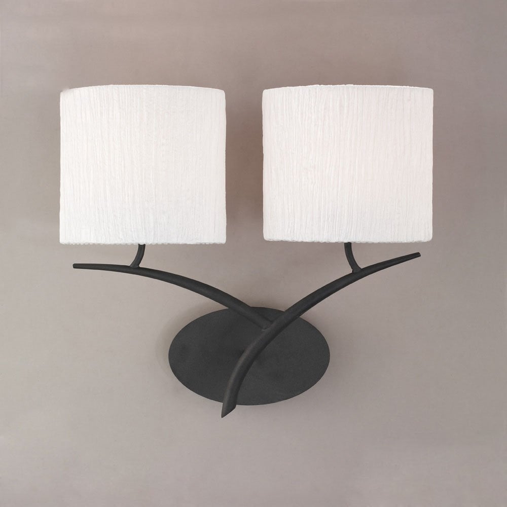 Eve Dual Light Antracite Wall Lamp with White Silken Shades