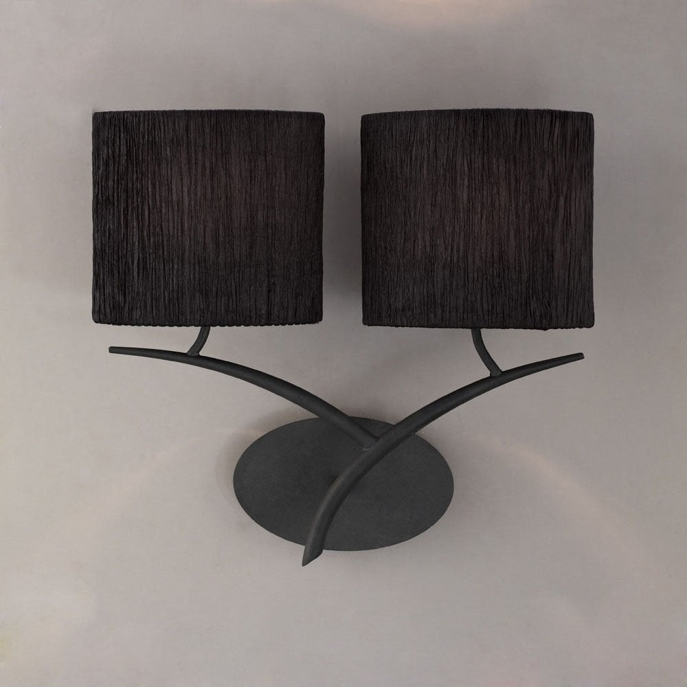Eve Dual Light Wall Lamp in Anthracite with Black Oval Shades