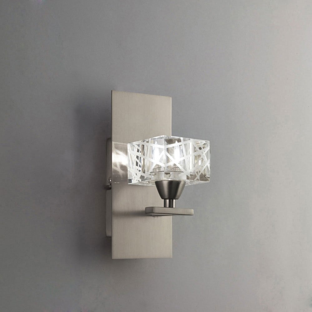 Satin Nickel Zen Wall Lamp with Frosted Glass Shade and Rocker Switch