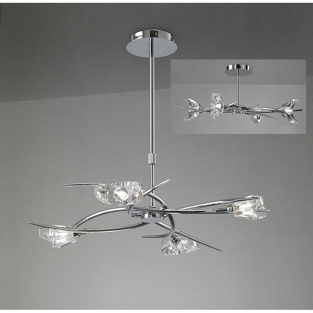 Eclipse Telescopic Convertible 4-Light Fixture, Polished Chrome with Clear Crystal Detailing