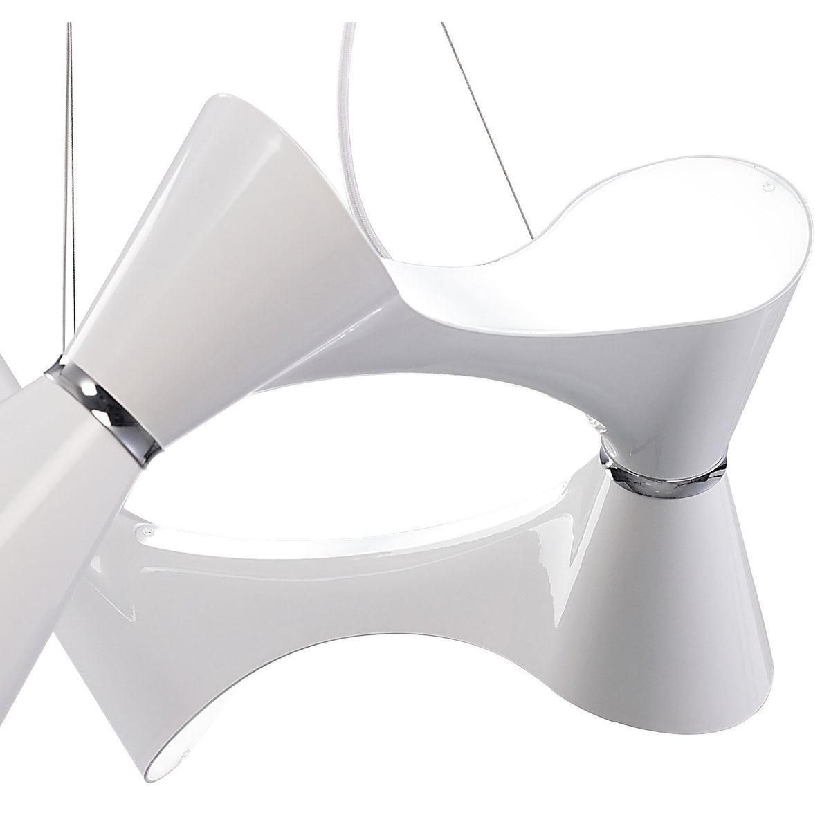 Ora Pendant 8 Light Fixture - Twisted Round Design in Gloss White and Polished Chrome