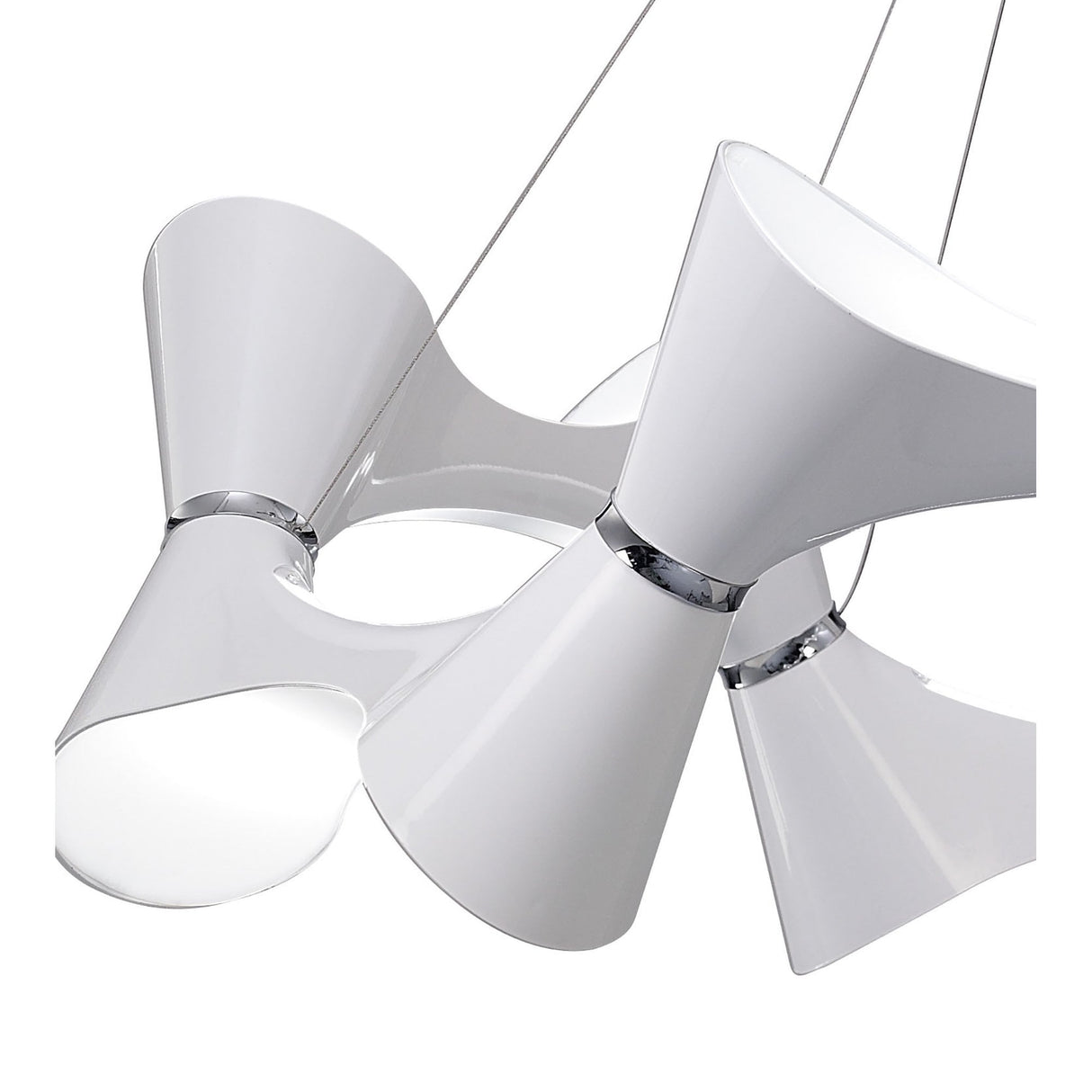 Ora Pendant 12 Light Twisted Globe, Gloss White with Polished Chrome Accents