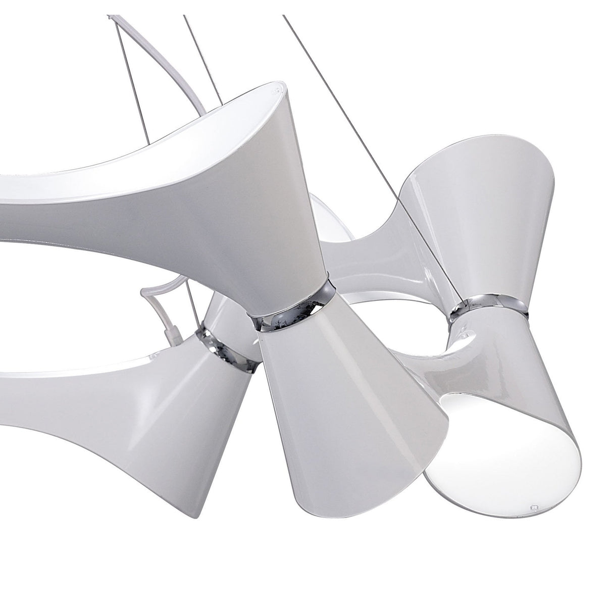 Ora Pendant 12 Light Twisted Globe, Gloss White with Polished Chrome Accents