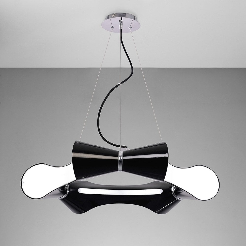 Ora Pendant Light: Gloss Black with White Acrylic and Chrome Finish, Elegant Design by Santiago Sevillano Sebastia