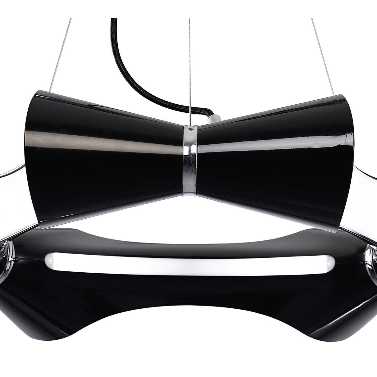 Ora Pendant Light: Gloss Black with White Acrylic and Chrome Finish, Elegant Design by Santiago Sevillano Sebastia