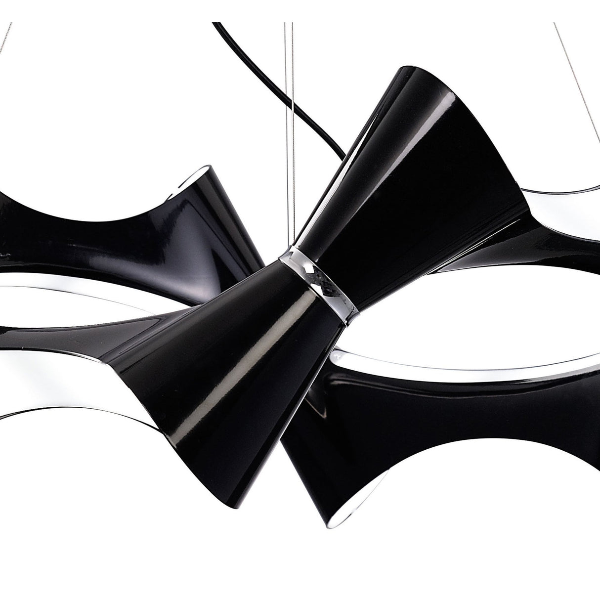 Ora Pendant 8 Light Twisted Sphere in Gloss Black with White Acrylic and Polished Chrome