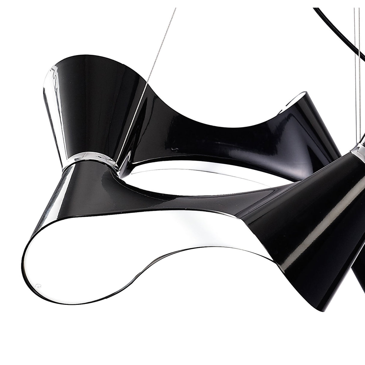 Ora Pendant 8 Light Twisted Sphere in Gloss Black with White Acrylic and Polished Chrome